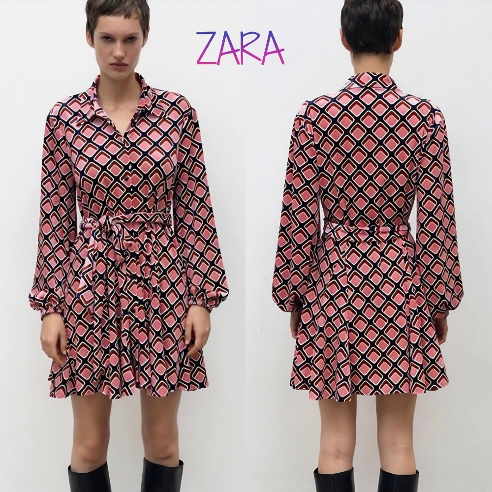 Zara Diamond Print.Shirt Dress Size XL